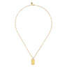 14K Yellow Gold Dog Tag Pendant Hollow Chain Necklace