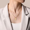 14K Yellow Gold Dog Tag Pendant Hollow Chain Necklace