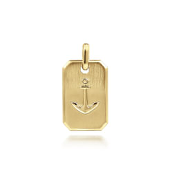 14K Yellow Gold Dog Tag Pendant with Anchor
