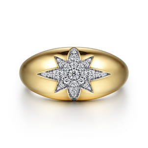 14K Yellow Gold Domed Diamond Star Ring