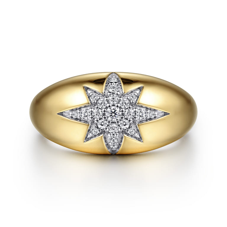 14K Yellow Gold Domed Diamond Star Ring - 0.17 ct - Shot 1