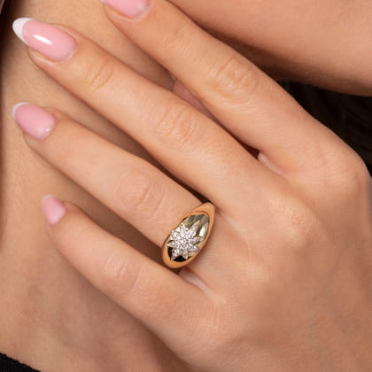 14K Yellow Gold Domed Diamond Star Ring