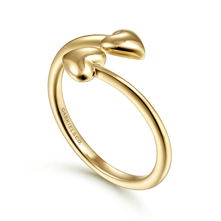 14K Yellow Gold Double Puffed Heart Bypass Ring - Shot 3