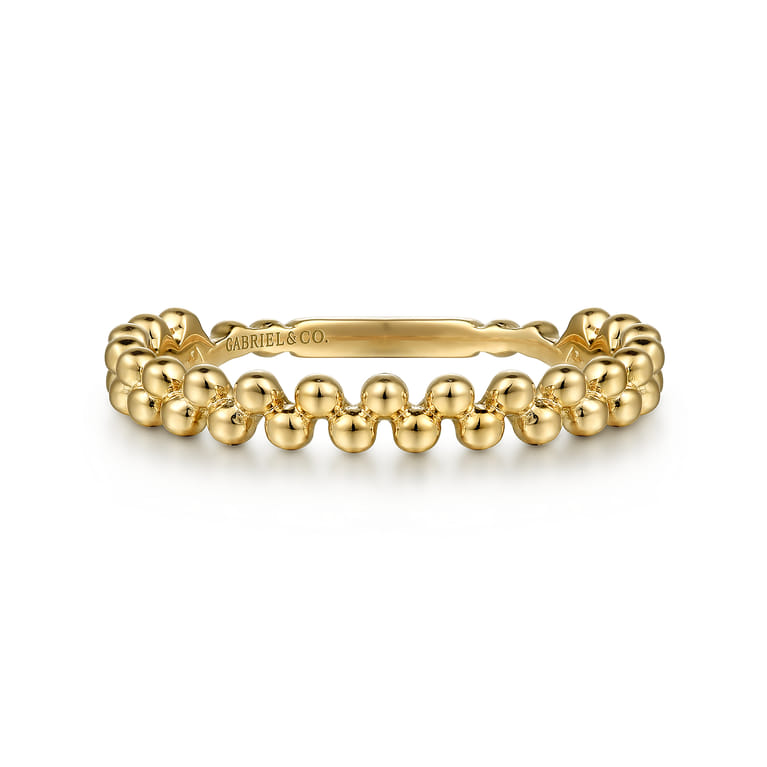 14K Yellow Gold Double Row Bujukan Beads Stackable Ring - Shot 1