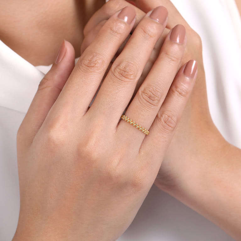 14K Yellow Gold Double Row Bujukan Beads Stackable Ring - Shot 5