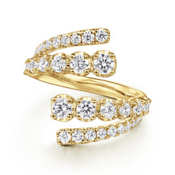 14K Yellow Gold Double Row Diamond Bypass Ladies Ring