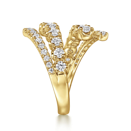 14K Yellow Gold Double Row Diamond Bypass Ladies Ring