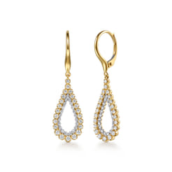 14K Yellow Gold Double Row Diamond Huggie Drop Earrings