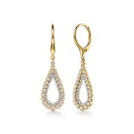14K Yellow Gold Double Row Diamond Huggie Drop Earrings