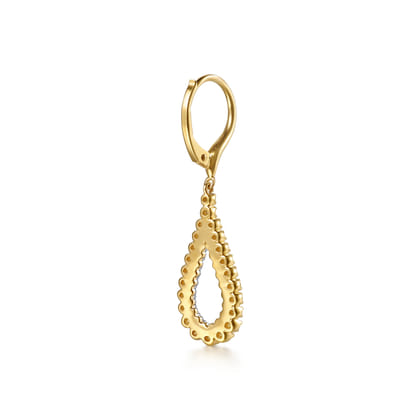 14K Yellow Gold Double Row Diamond Huggie Drop Earrings
