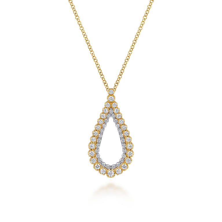 14K Yellow Gold Double Row Diamond Tear Drop Pendant Necklace - 0.5 ct - Shot 1