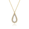 14K Yellow Gold Double Row Diamond Tear Drop Pendant Necklace - 0.5 ct