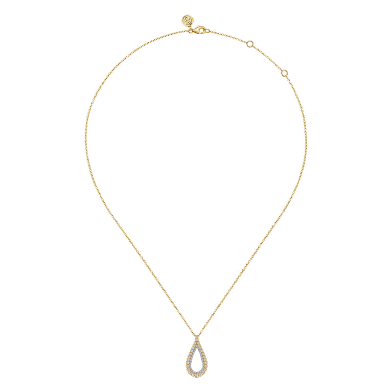 14K Yellow Gold Double Row Diamond Tear Drop Pendant Necklace - 0.5 ct - Shot 2