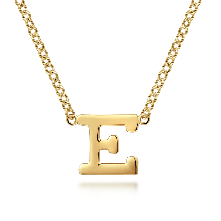 14K Yellow Gold E Initial Necklace - Shot 1