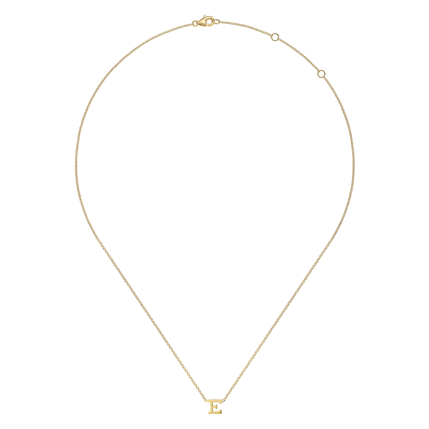 14K Yellow Gold E Initial Necklace - Shot 2