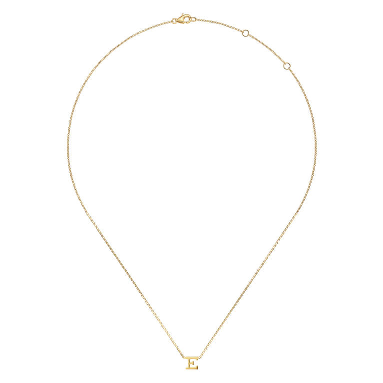 14K Yellow Gold E Initial Necklace - Shot 2