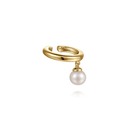 14K Yellow Gold Ear Cuff with 5mm Hanging Pearl