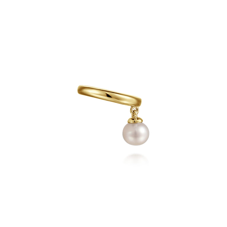 14K Yellow Gold Ear Cuff with 5mm Hanging Pearl - Shot 2