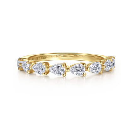 14K Yellow Gold East West Prong Set Pear Shape Diamond Anniversary Band