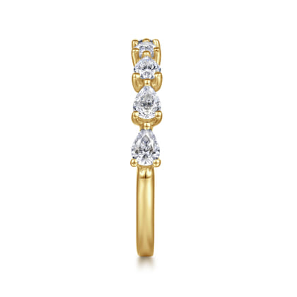 14K Yellow Gold East West Prong Set Pear Shape Diamond Anniversary Band