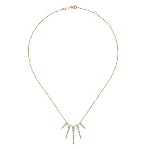 14K Yellow Gold Edgy Spikes Diamond Necklace - 0.65 ct - Shot 2