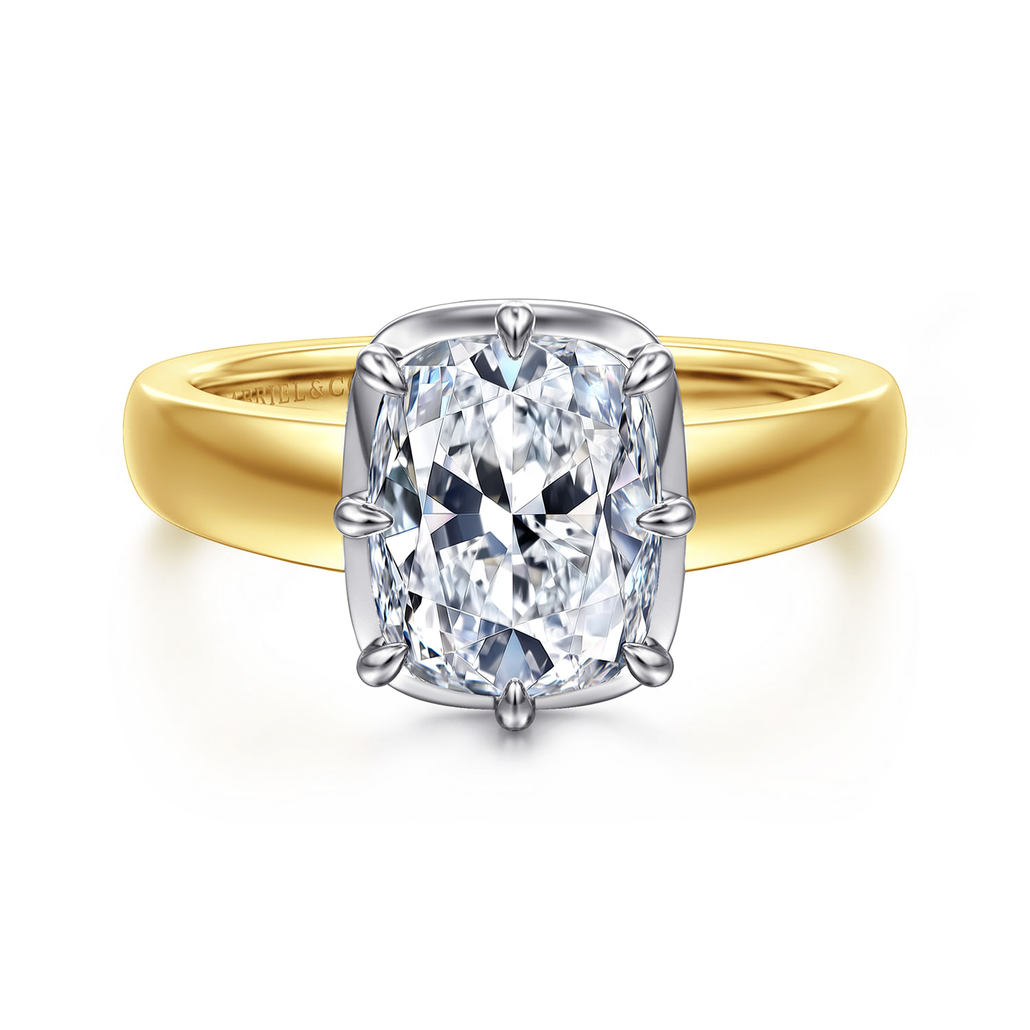 14K Yellow Gold Elongated Cushion Solitaire Diamond Engagement Ring