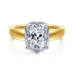 14K Yellow Gold Elongated Cushion Solitaire Diamond Engagement Ring