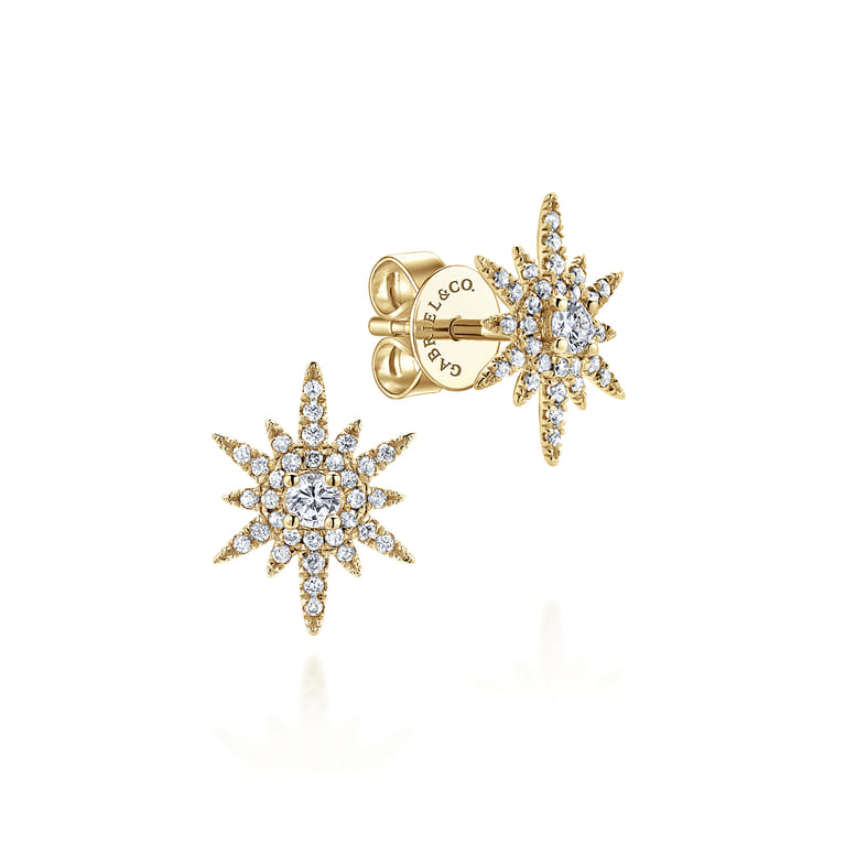 14K Yellow Gold Elongated Diamond Starburst Earrings - 0.4 ct - Shot 1
