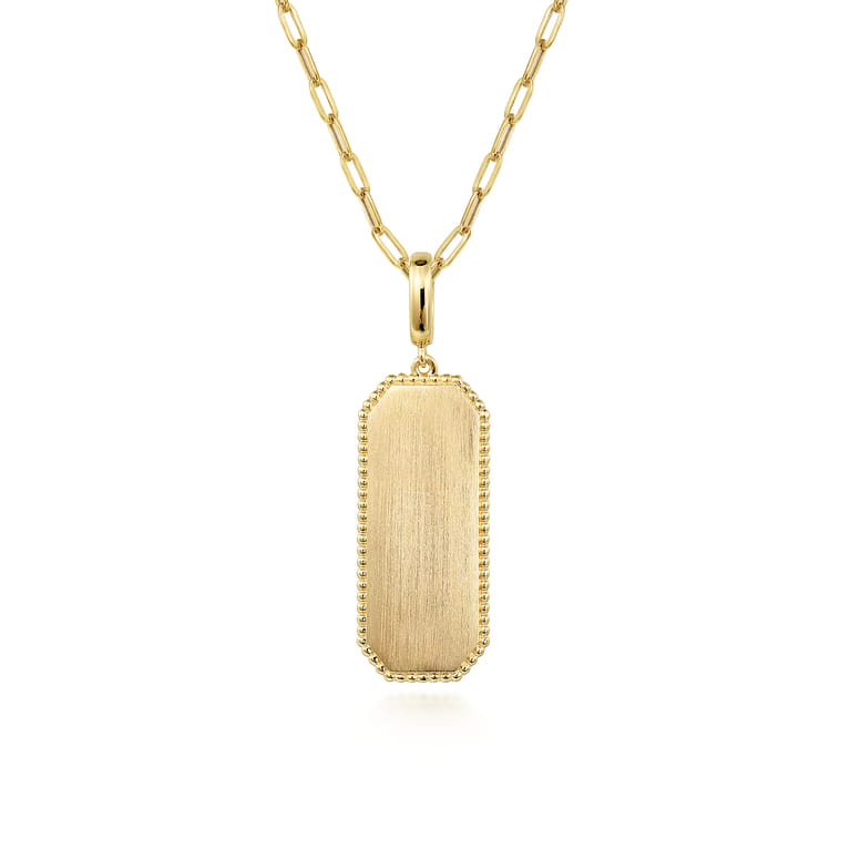 14K Yellow Gold Elongated Dog Tag Pendant Hollow Chain Necklace - Shot 1