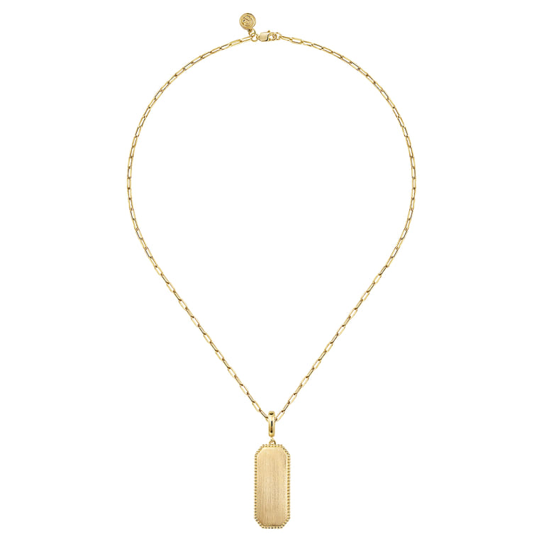 14K Yellow Gold Elongated Dog Tag Pendant Hollow Chain Necklace - Shot 2
