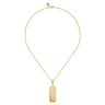 14K Yellow Gold Elongated Dog Tag Pendant Hollow Chain Necklace