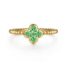 14K Yellow Gold Emerald Cluster Clover and Bujukan Bead Stackable Ring