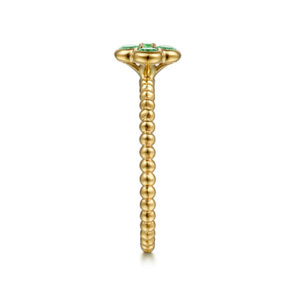 14K Yellow Gold Emerald Cluster Clover and Bujukan Bead Stackable Ring