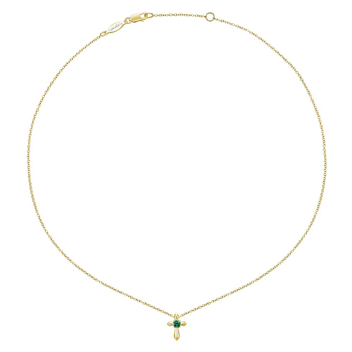 14K Yellow Gold Emerald Cross Pendant Necklace - Shot 2