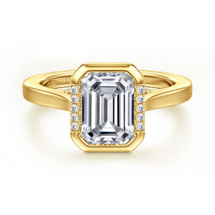 14K Yellow Gold Emerald Cut Diamond Engagement Ring