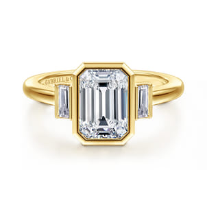14K Yellow Gold Emerald Cut Three Stone Diamond Engagement Ring