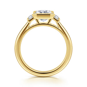 14K Yellow Gold Emerald Cut Three Stone Diamond Engagement Ring