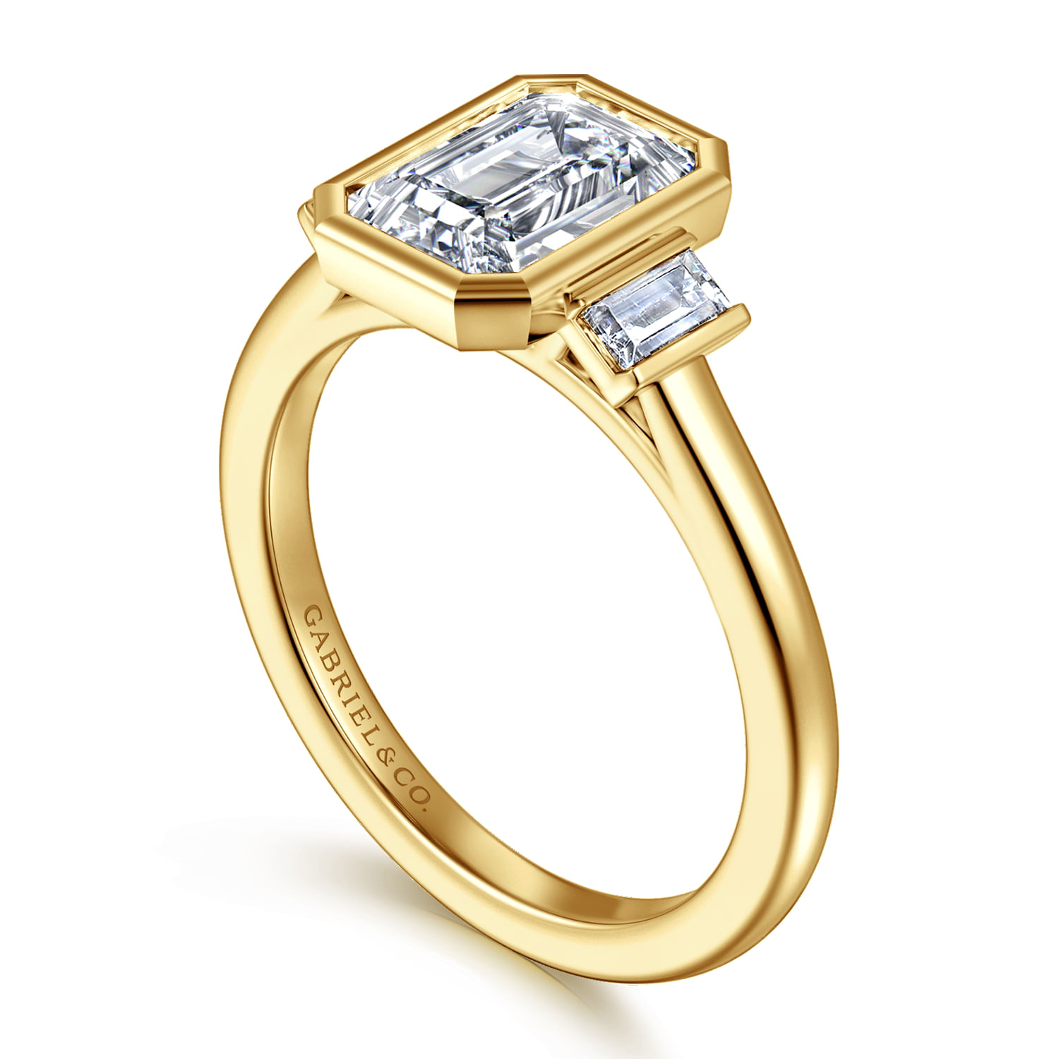 14K Yellow Gold Emerald Cut Three Stone Diamond Engagement Ring