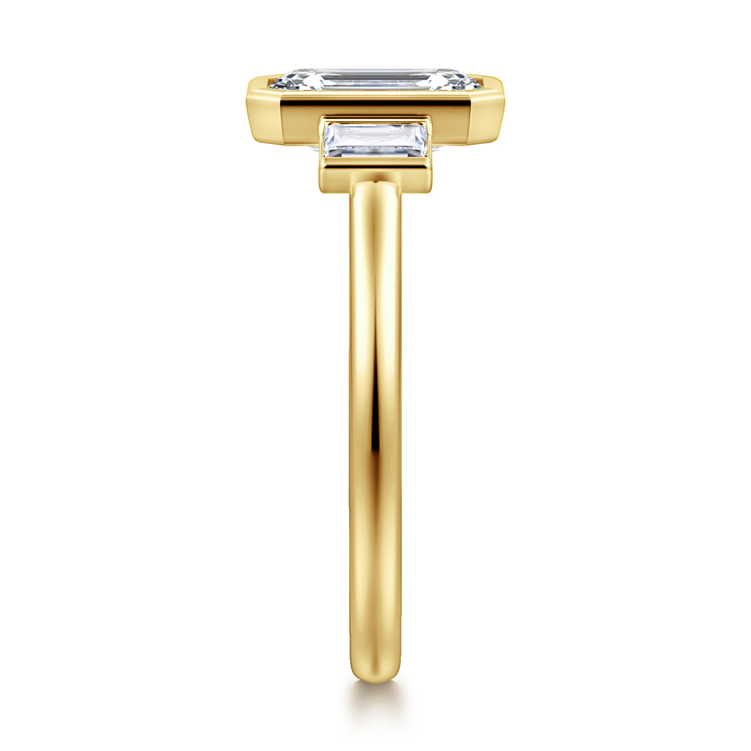 14K Yellow Gold Emerald Cut Three Stone Diamond Engagement Ring