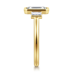 14K Yellow Gold Emerald Cut Three Stone Diamond Engagement Ring