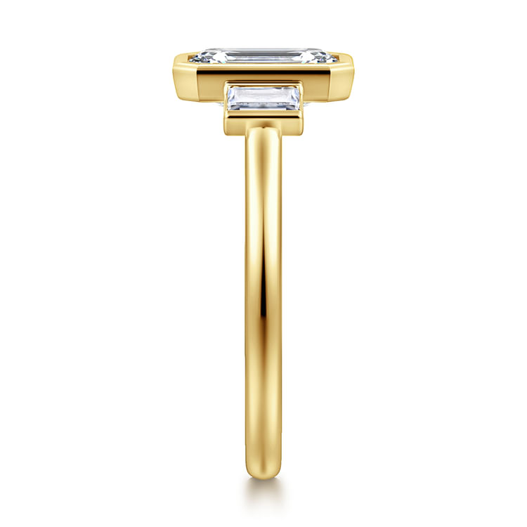 14K Yellow Gold Emerald Cut Three Stone Diamond Engagement Ring