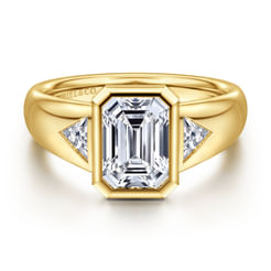 14K Yellow Gold Emerald Cut Three Stone Diamond Engagement Ring