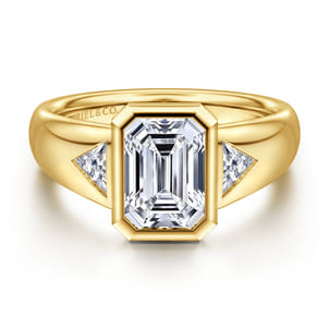 14K Yellow Gold Emerald Cut Three Stone Diamond Engagement Ring