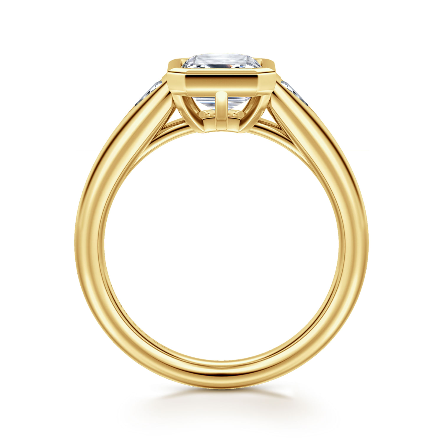 14K Yellow Gold Emerald Cut Three Stone Diamond Engagement Ring