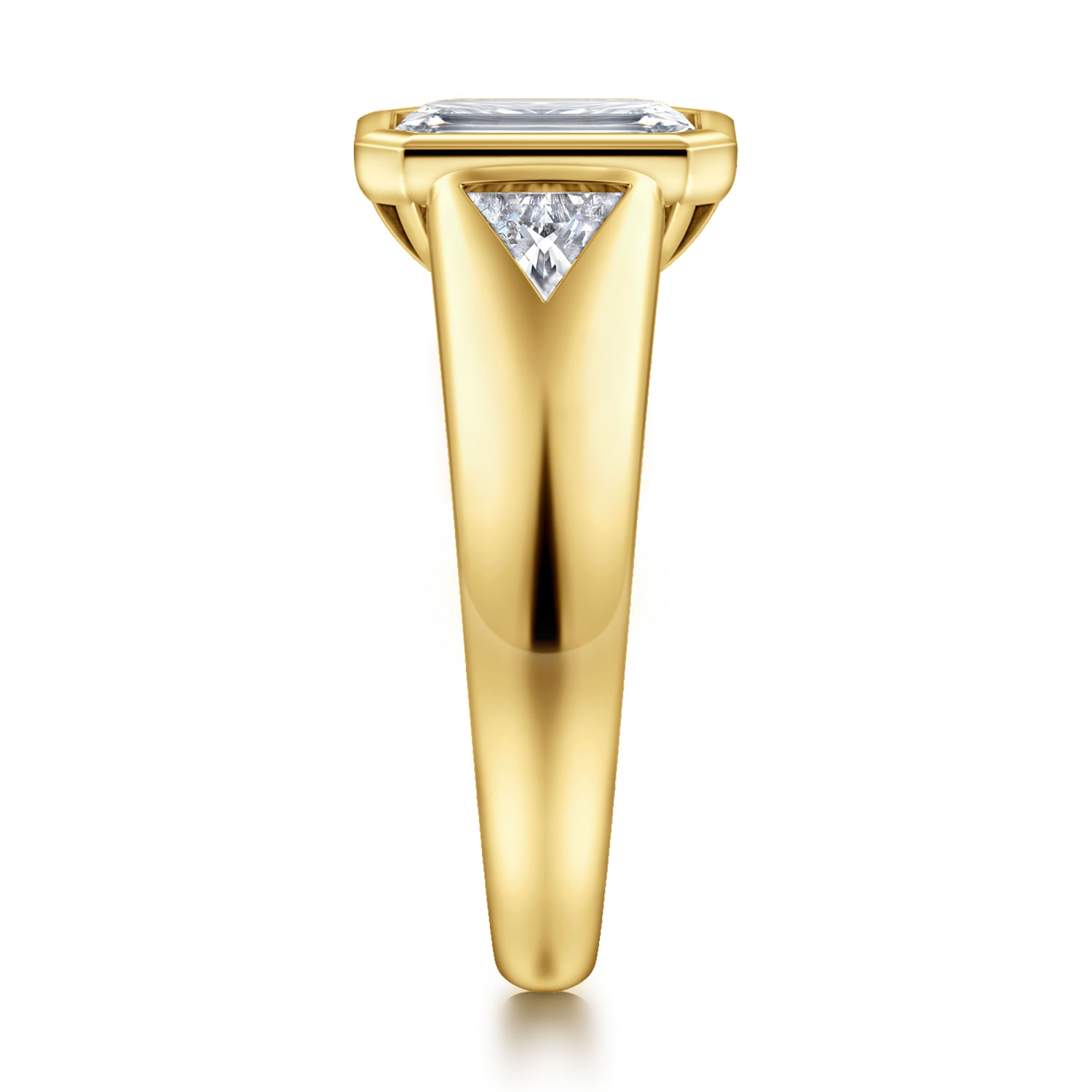14K Yellow Gold Emerald Cut Three Stone Diamond Engagement Ring