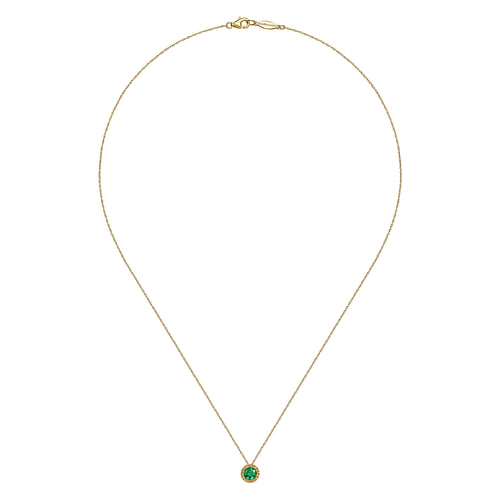 14K Yellow Gold Emerald and Diamond Halo Pendant Necklace - Shot 2