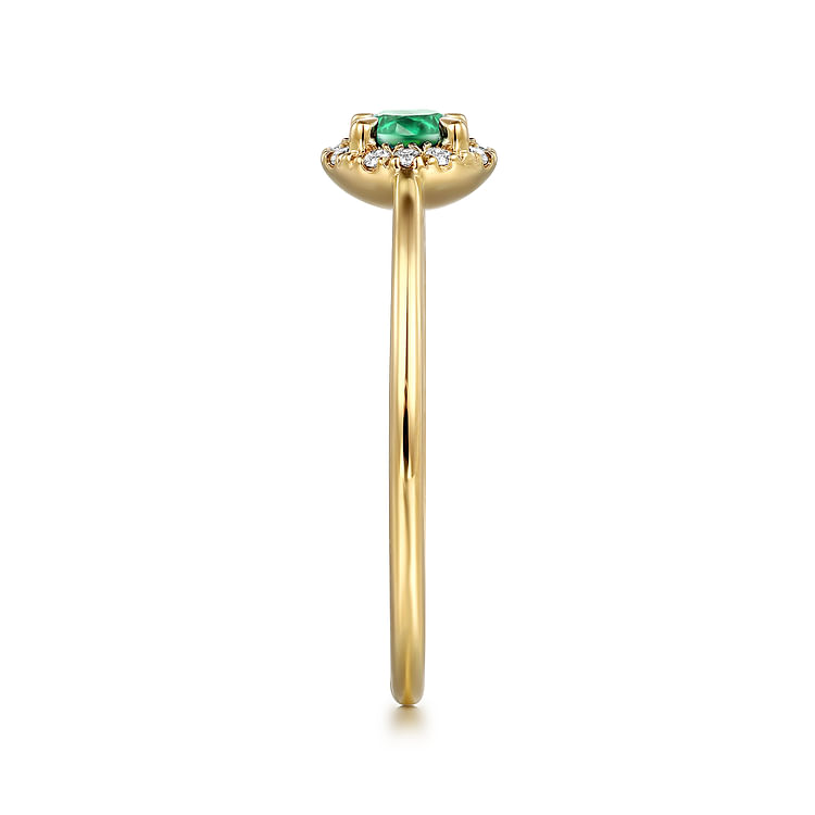 14K Yellow Gold Emerald and Diamond Halo Promise Ring