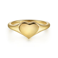 14K Yellow Gold Engravable Heart Signet Ring