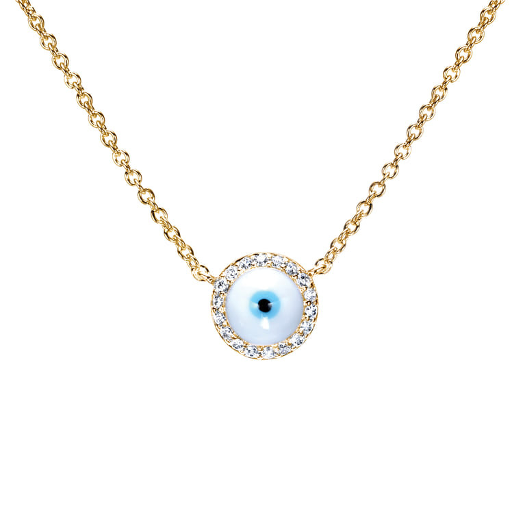 14K Yellow Gold Evil Eye Necklace - 0.11 ct - Shot 1