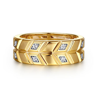 14K Yellow Gold Faceted Diamond Fashion Men's Ring